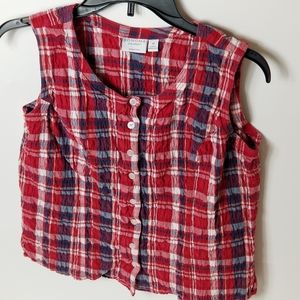 Vintage 90s Plaid Puckered Cotton Sleeveless Top M